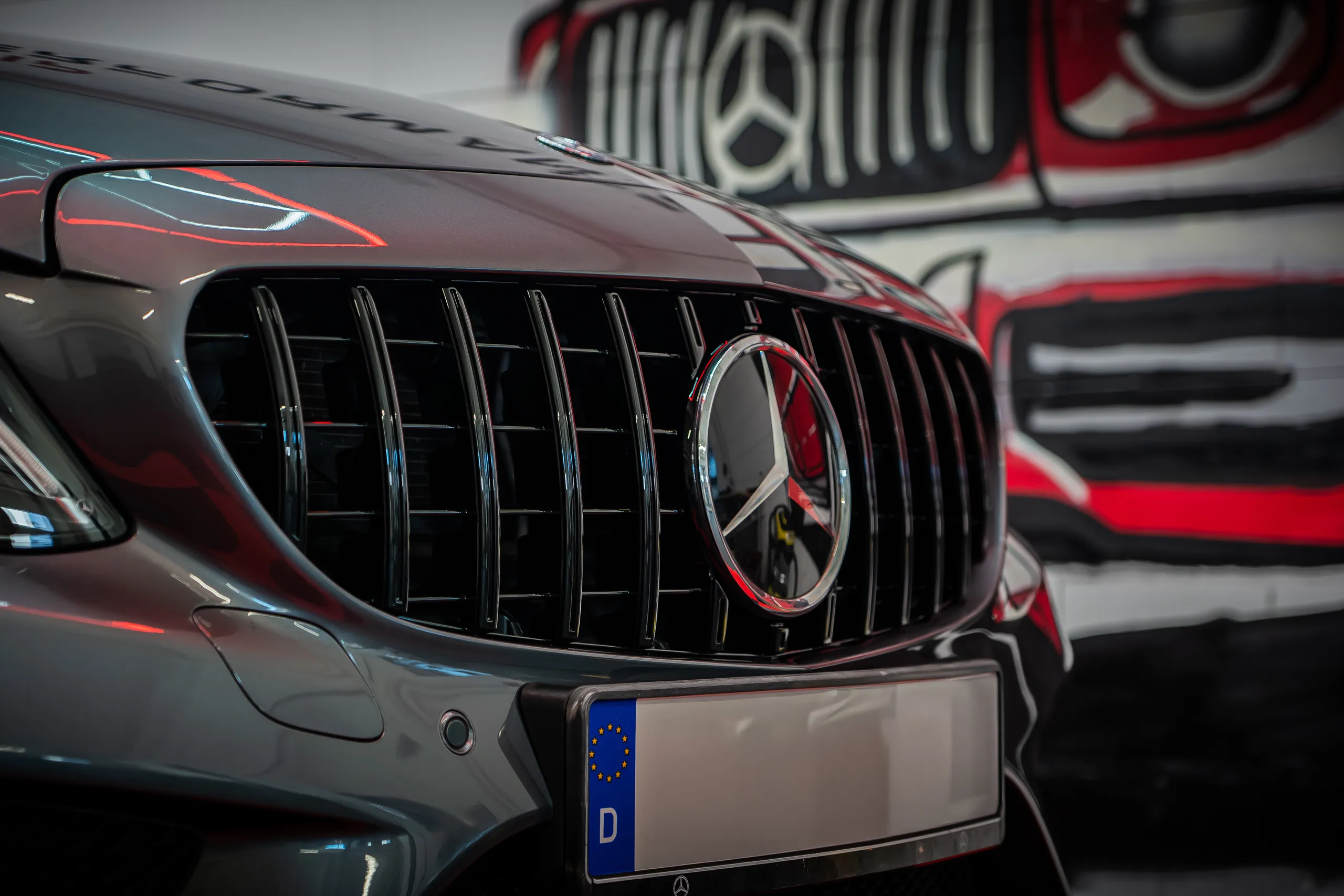 Mercedes C-Klasse W205 Panamericana Grill Detail Stoßstange und Spaltmaße